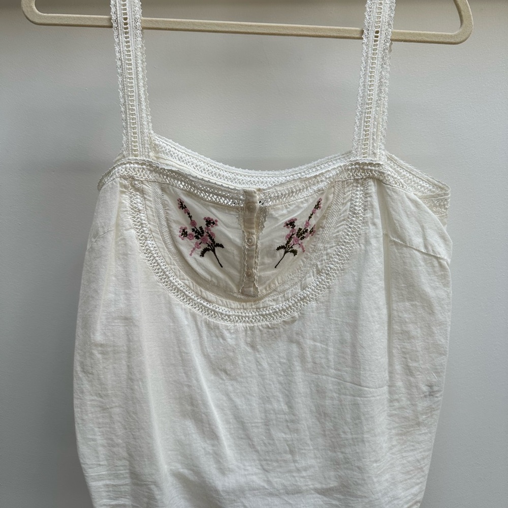 Rouje Embroidered White Lace Trim Top